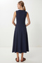 Accessory Detailed Slit Woven Dress Lnt0037 Dark Blue - 5