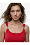 Crepe Scuba Fabric Sleeveless U-Neck Blouse with Metal Accessory Detail