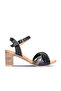 Navy Blue Leather Women's Heels Sandals 01Wn1520