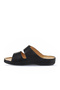 Black Leather Men's Flat Slippers 25Mt2365 - 3