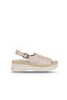 Beige Leather Women's Flat Sandals 01Wy8208