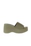 Khaki Leather Women's Wedge Heeled Slippers 01Wy9000 - 2