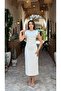 Stone Printed Slim Fit Padded Slit Lined White Long Dress - 3