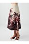 Stone Linen Blend Loose Cut Patterned Midi Skirt - 5