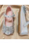 Silver Flotur Leather-Look Orthopedic Ballet Flats with Glitter Bows