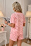 White Short Sleeve Heart Patterned Shorts Pajama Set - 6