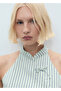 Blouse Striped with Lace-Up Collar - 6