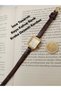 Mihrimah Model Dark Brown Color Strap Minimal Women's Wristwatch Gold Color Case, White Color Dial - with Waterway Bracelet - 2