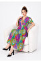 Women's Patterned V-Neck Buttoned Cotton Viscose Midi Dress - 5