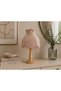French Lace Powder Pink Velvet Headboard Classic Lampshade with Natural Wooden Legs - 4