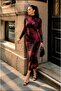 Digital Patterned Sandy Fabric Maxi Dress - Stand Collar - 3