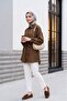 Stone Buttoned Bowknot Baby Collar Imported Crepe Tunic - Brown - 3