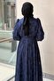 Self-Patterned Watermelon Sleeve Belted Evening Dress - 4