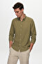 Ds Damat Slim Fit Green Buttoned Collar 100% Cotton Summer Flared Linen Look Shirt - 2