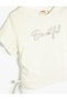 T-Shirt Cotton Short Sleeve Side Tie Embroidery Detail Round Neck - 5