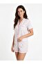 Flowers White Organic Muslin Shorts Pajama Set Cotton Anti-Sweat