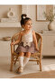 Baby Children's Beige Brown Single Sleeve Crop Skirt Set Set Bottom and Top Set - 2