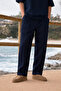 Men's Trend Basic Wide Leg Navy Blue Fabric Trousers