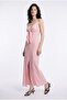 Strappy Front Tie Slit Midi Dress Pink