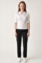 White Polo Collar Detailed Women's Knitted Blouse - Regular Fit Blouse - 4