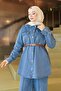 Pocketed Stone Detailed Denim Suit Light Blue 19307 - 2