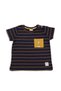Navy Blue Mustard Striped Boys' Cotton Short Sleeve Crew Neck T-Shirt - 3