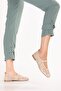 Women's Genuine Leather Daily Perforated Strap Ballerinas Hl.24500 Beige - 7