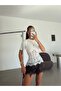 Basic Lace Detailed Top with Ribbed Back - Ecru