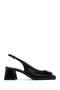 Women's Black Ankle Buckle Open Back Short Thick Heeled Patent Leather Shoes 25Sfd182616