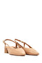 Women's Beige Open Back Short Thick Heeled Leather Ballerinas 26Pfd160918 - 2