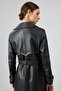 Jenny -X Women's Black Double Breasted Lapel Leather Top Coat 24Wge52631M - 6