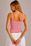 Pink ribbed strap top-slim fit women's tank top - 4
