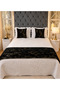 Bed Runner Set Double Gold Black Patterned 1 Bed Runner & 2 Throw Pillows for Home and Hotels