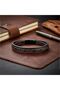 Brown Black Leather Men's Bracelet – Titanium Steel with Magnetic Lock - 21 cm - 4