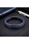 Navy Blue Black Leather Men's Bracelet – Titanium Steel Magnetic Lock - 21 cm - 4
