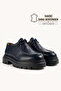 Men's Navy Blue Genuine Leather Thick Sole Lace-Up Shoes - Obsidian