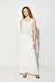 Sequin Detailed Pleated Lined Knitwear Skirt - White