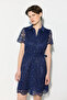 Beli Belted Shirt Collar Lace Dress - Navy Blue - 2