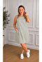 Women's Pocketed Sleeveless Accessory Detailed Washed Denim Dress Knee Length