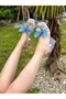 White Skin (Butter) Blue Butterfly Heeled Women's Slippers - 3