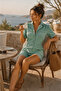Mint Green Elastic Waist Pocket Detail Short-Sleeve Romper - 4