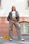 Women's Beige High Waist Pocketed Wide Leg Pants Palazzo Pants