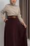Women's Long Skirt with Pockets and Elastic Waist, Brown - 3