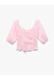 Ruffled Lace Detail Square Neck Crop Balloon Sleeve Chiffon Shirt - 4
