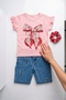 Girl's Summer Stylish Cherry-Patterned Denim Set, 100% Cotton Super Quality Top and Bottom Set, 2-Piece Super Quality Cotton Fabric Top, Combed Cotton Bottom Jeans. - 3