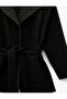 Shepherd's Stitch Detailed Belted Pocketed Long Sleeve Cashmere Coat - 5