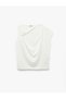 Sandy Fabric Pearl Detail Asymmetrical Degaje Collar Sleeveless Blouse - 3