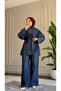 6456 - Stylish Comfortable Slim Soft Denim Fabric Waist Tie Women's Trousers Tunic Set