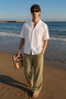 Comfortable Cut Men's Khaki Trousers with Leg Detail 6532