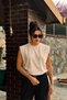 Women's Zero Sleeve Beige Crew Neck 100% Cotton Oversized Sleeveless Kejıl T-Shirt - 4